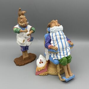 Vtg Dept 56 Easter Hide A Way Hollow Easter Village 2 Pc Whiskers Barber Rabbits